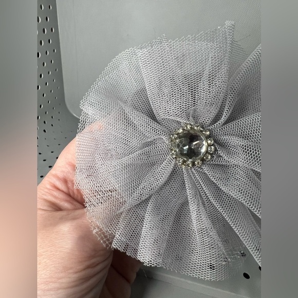 Silver Tulle & Crystal Flower Hair Clip or Pin - Picture 3 of 6